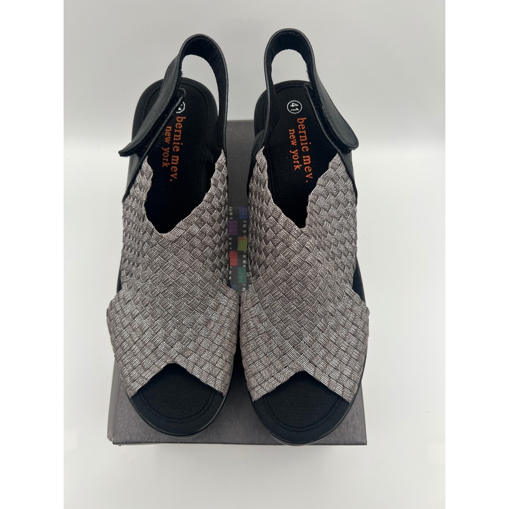 Bernie Mev Beatrice New Smoke Shimmer Woven Wedge Sandals Grey Metallic Size 41